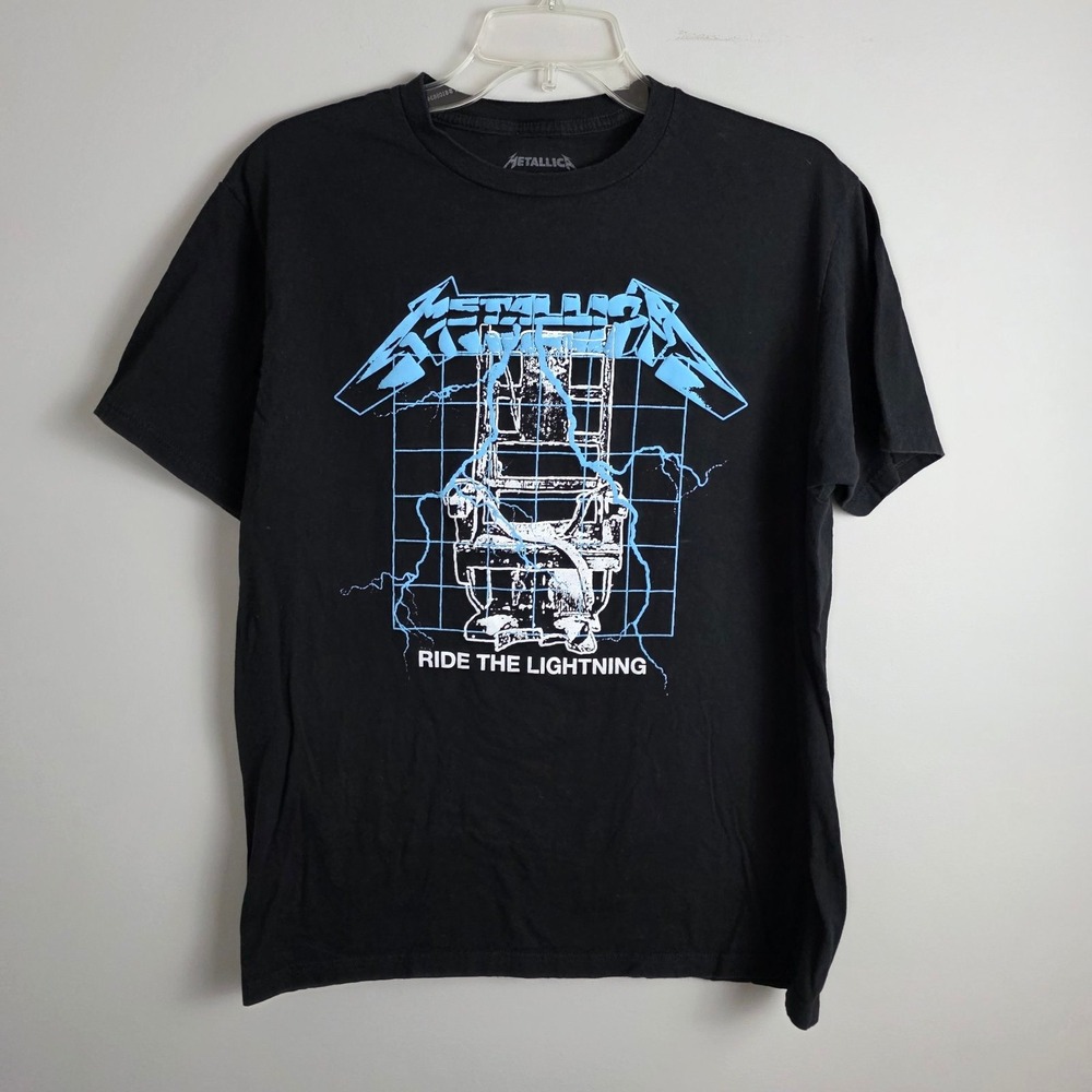 Metallica Ride the Lightning Black Graphic T-Shirt Men's L Large 2023 Band Tee